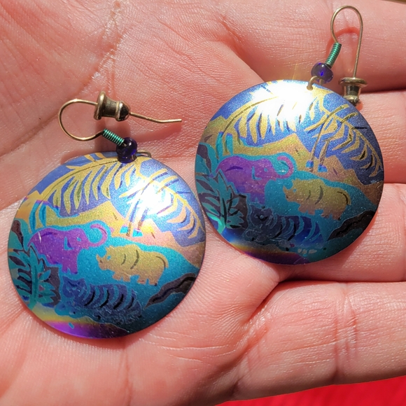 Vintage Holly Yashi Round Dangle Wild Safari Earings - Picture 6 of 6